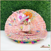Cotton Floral Print Peach Laddu Gopal Poshak With Patka